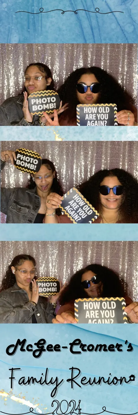 Birthday guests with fun props in photo booth prints