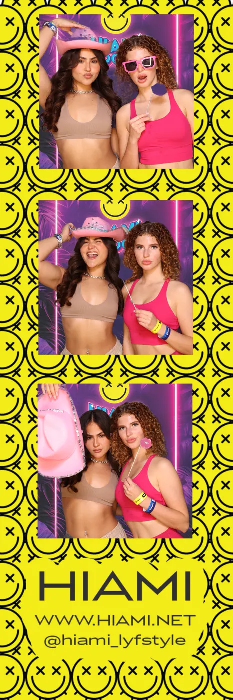 Friends in a colorful photo booth print strip