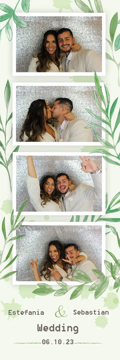 Newlyweds kissing in a wedding photo booth print