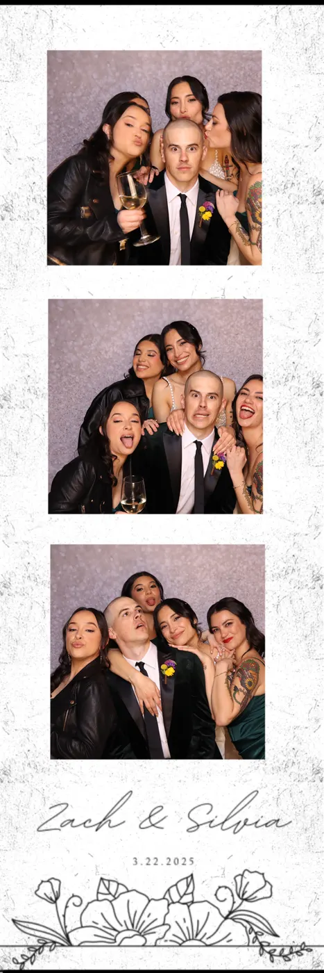 Party guests in a photo booth print strip