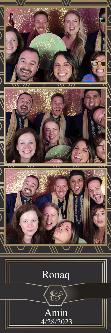 Party guests in a photo booth print