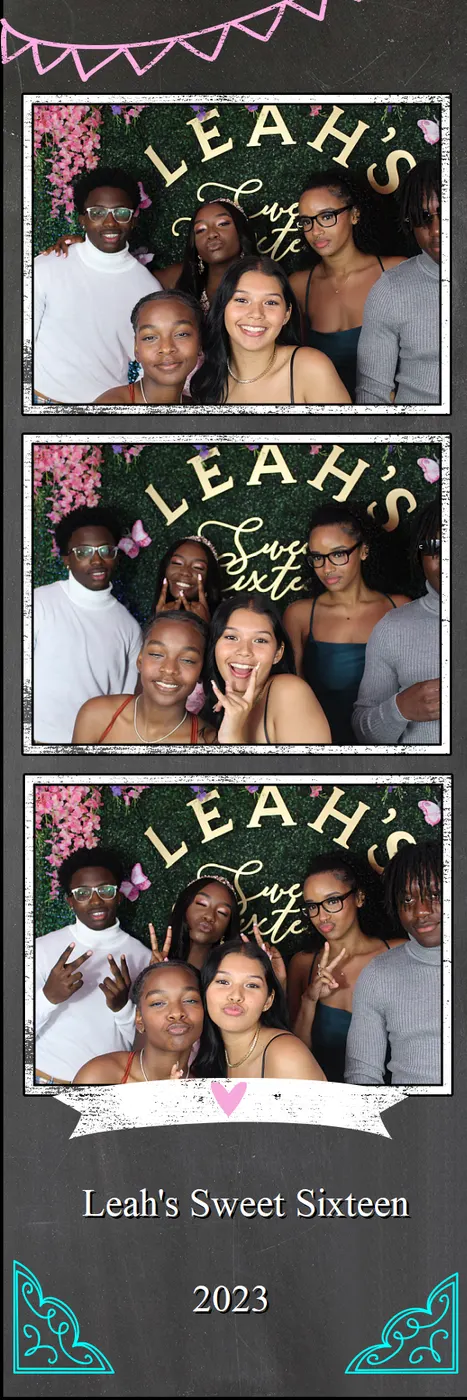 Guests in a personalized party photo booth strip