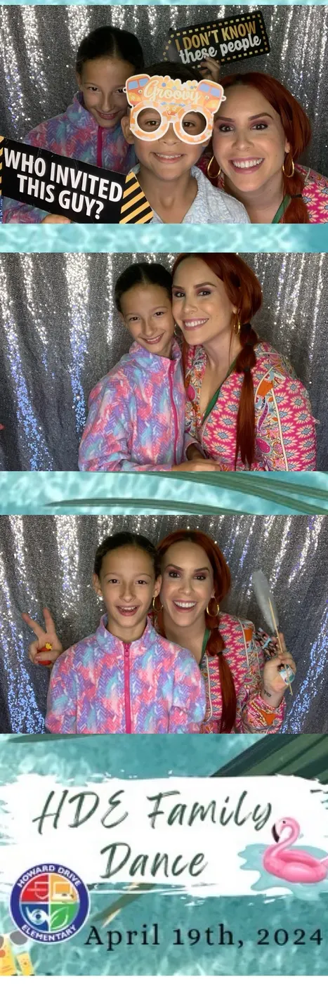 Friends in front of a sequin photo booth backdrop